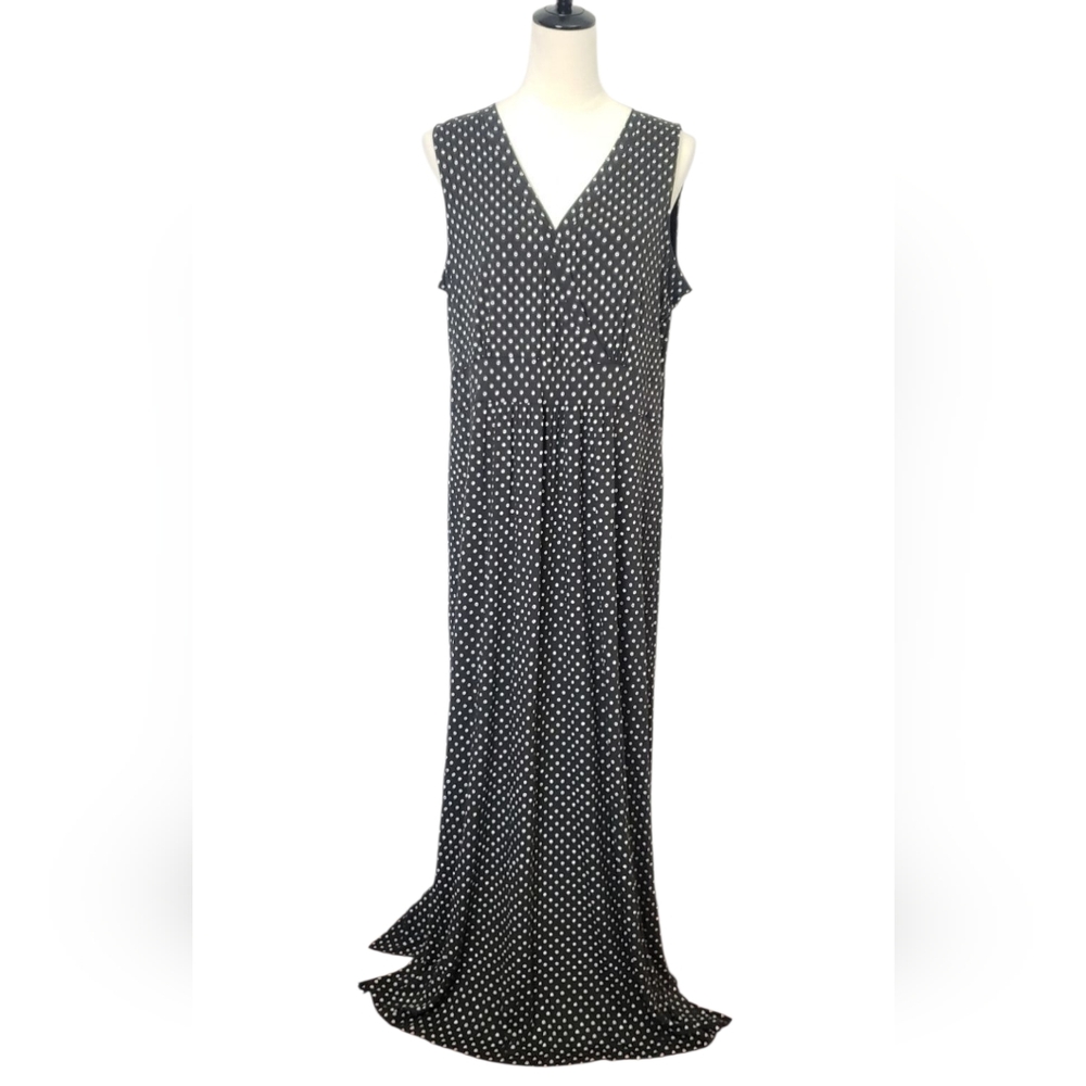 L. L. Bean Polka Dot Print Side Vents Sleeveless Maxi Dress Sz XL Classic